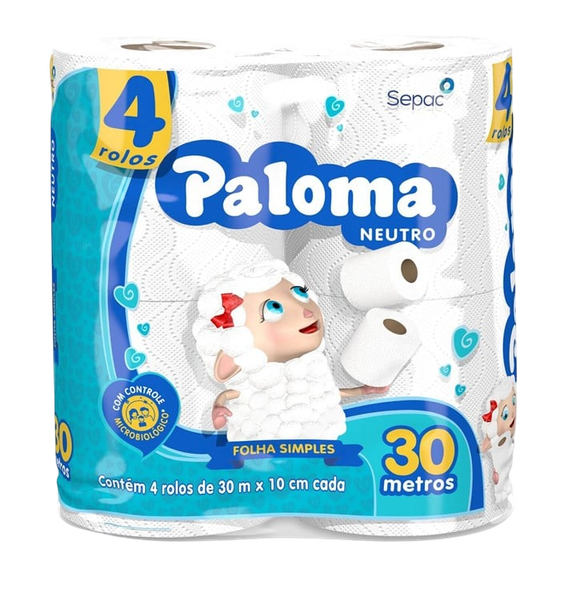 PAPEL HIGIENICO PALOMA NEUTRO 30MT C/4