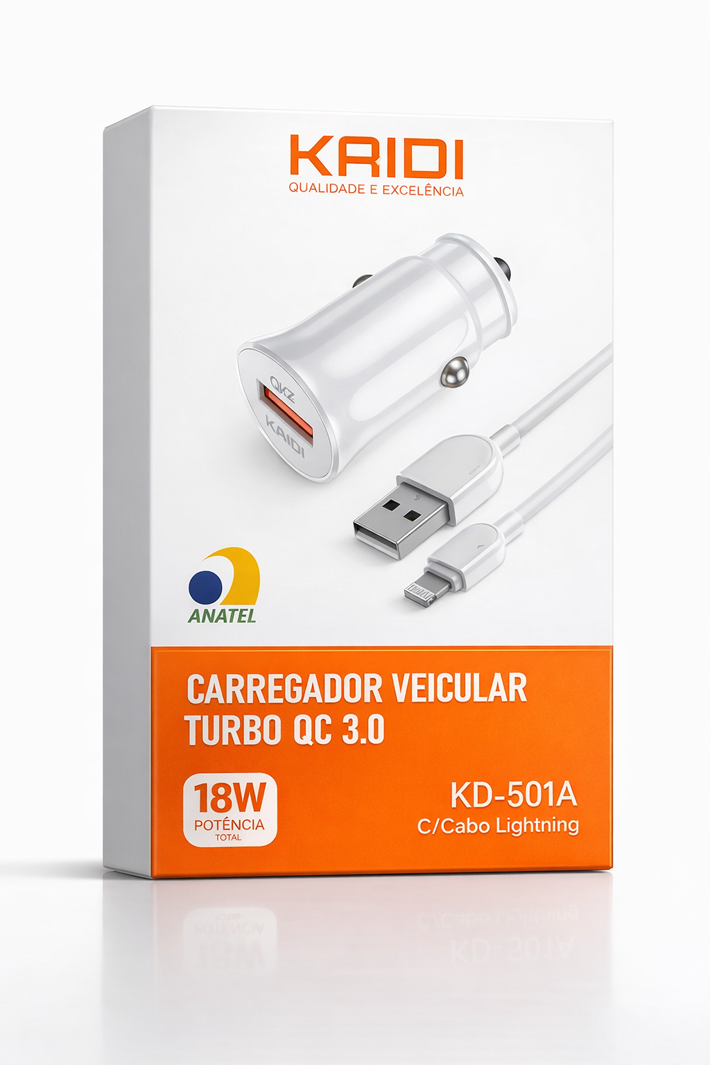 KIT CARREGADOR VEICULAR TURBO QC 3.0 LIGHTNING 