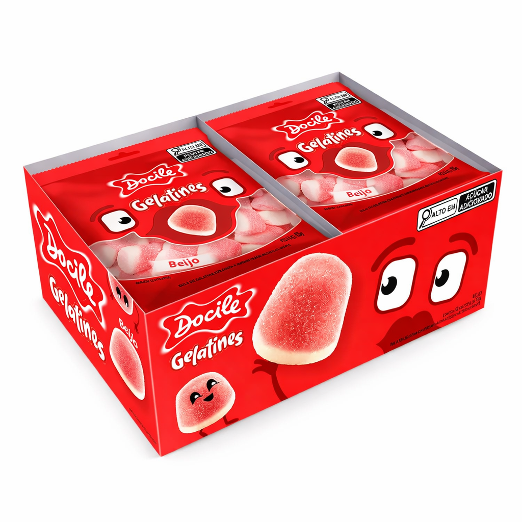 BALA DE GELATINA BEIJOS COM 12 UNIDADES DOCILE