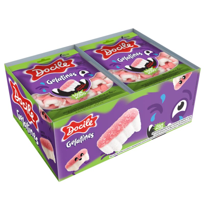 BALA DE GELATINA DENTES DE VAMPIRO ÁCIDOS COM 12 UNIDADES DOCILE