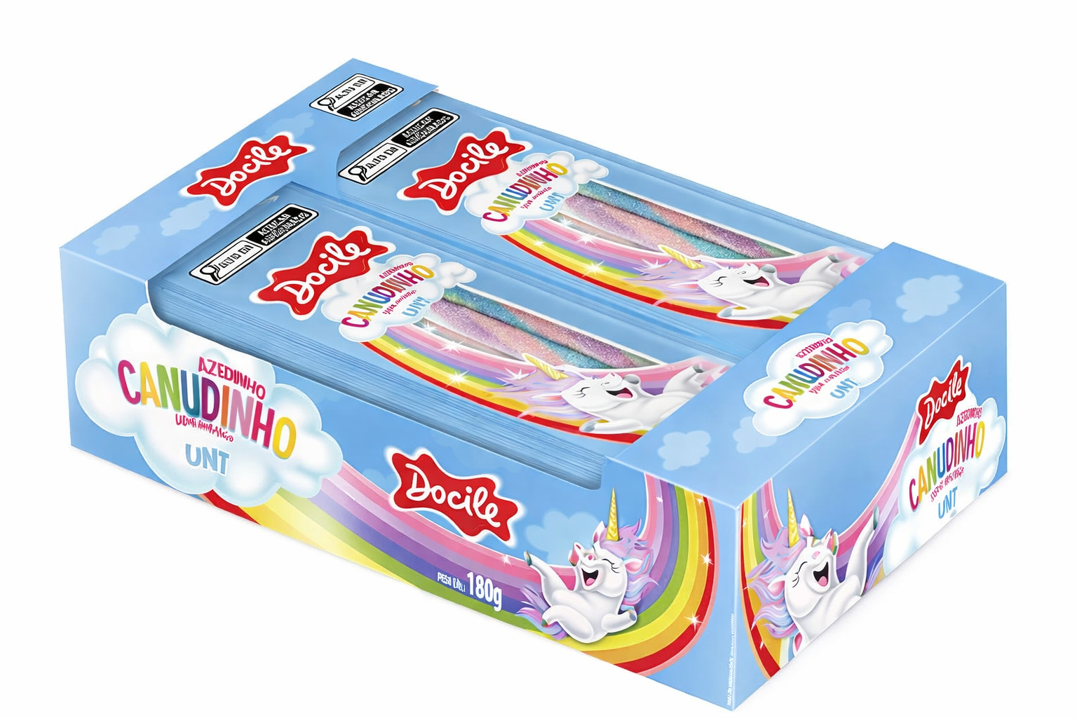 CANUDINHO AZEDINHO SABOR MORANGO UNICORNIO COM 12 UNIDADES DOCILE