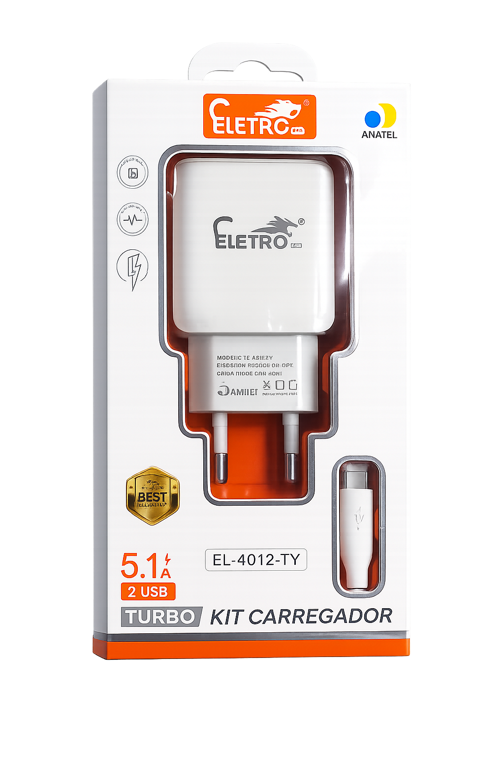 Carregador Rápido El-4012-TY Tipo-C 5.1a 2 Usb Bivolt Eletro mex